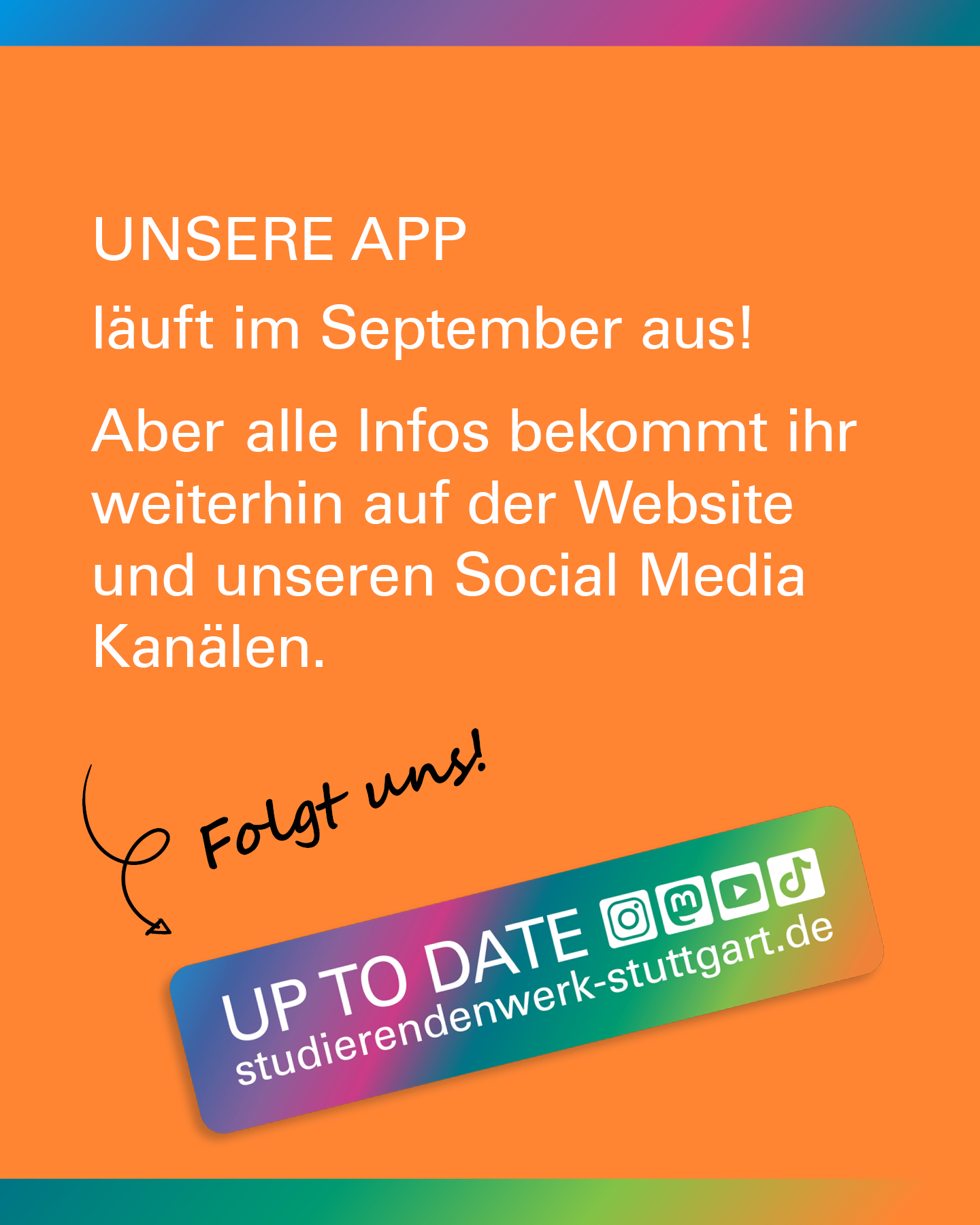 Umfrage: App läuft im September aus. Folgt uns auf Social Media
