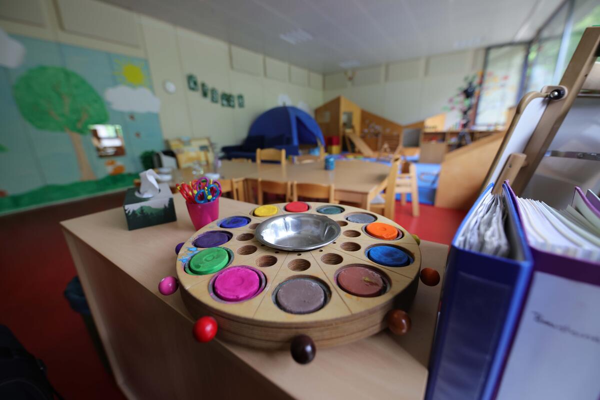 Foto von bunten Malfarben in der Kita Krabbelmäuse