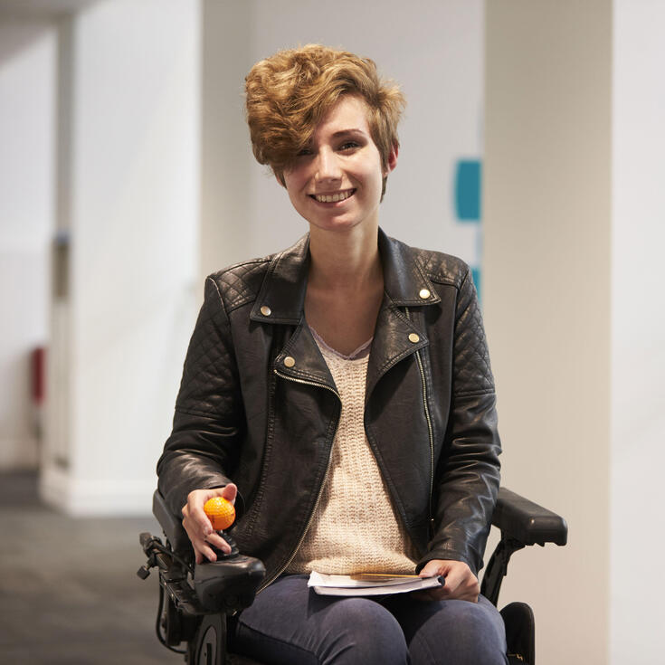 Female student in wheelchair