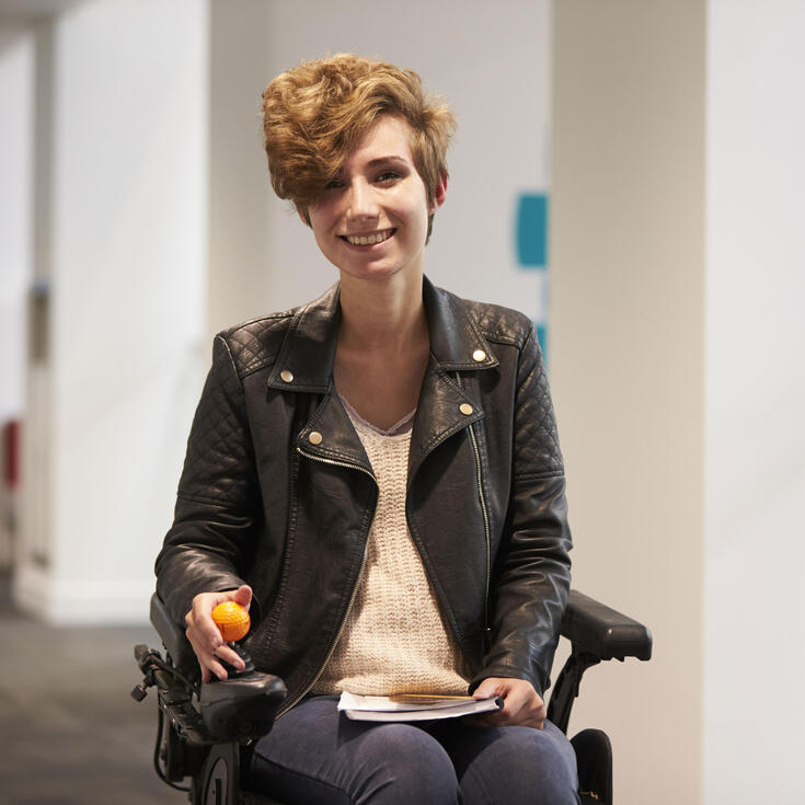 Female student in wheelchair