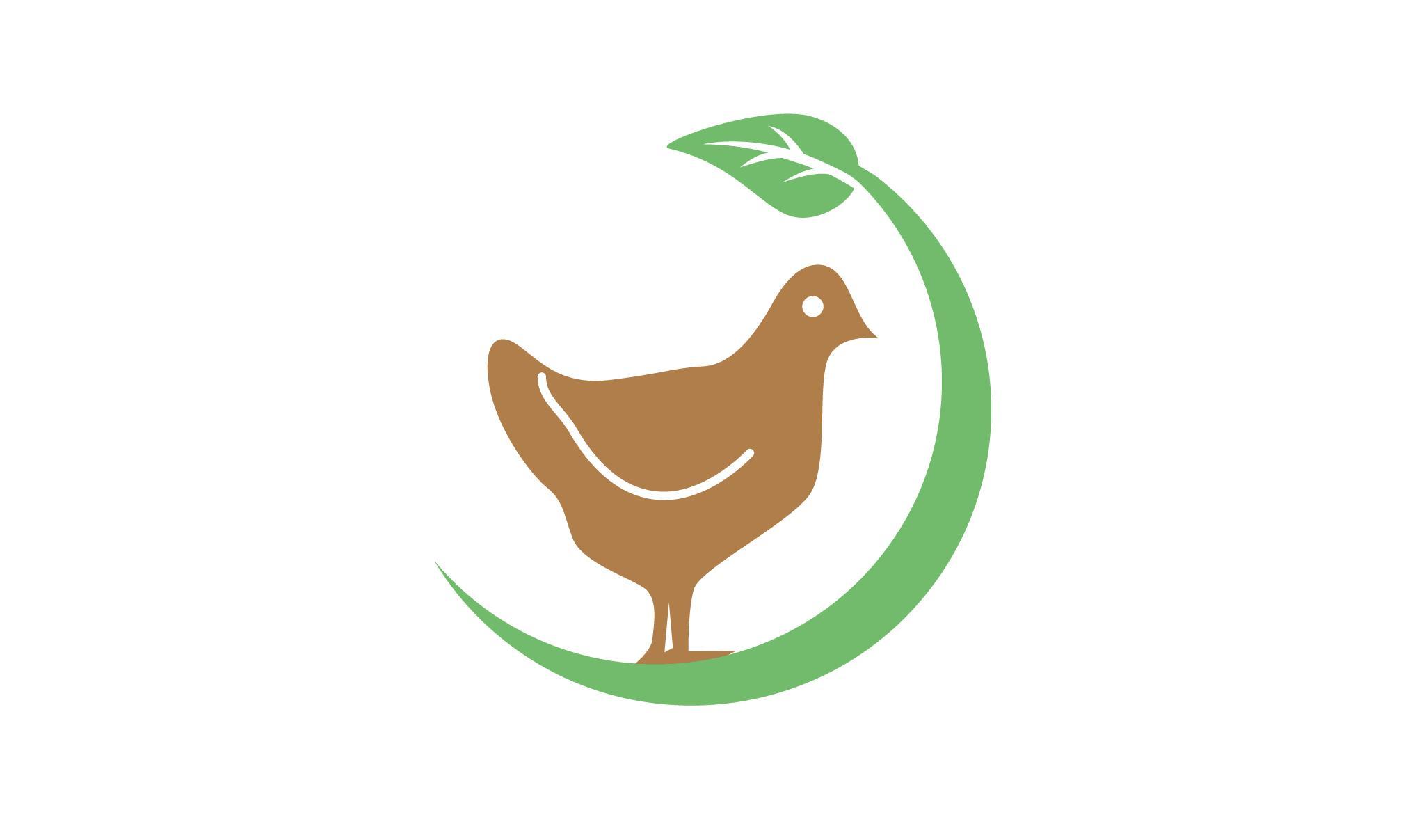 Broiler chicken logo: Brown chicken with green leaf
