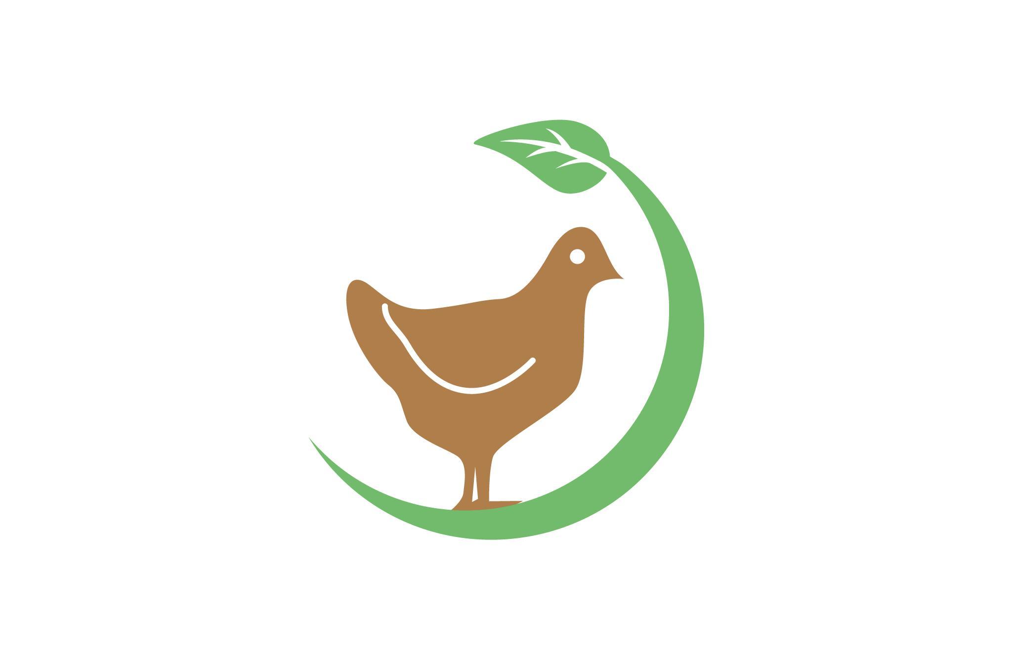 Broiler chicken logo: Brown chicken with green leaf