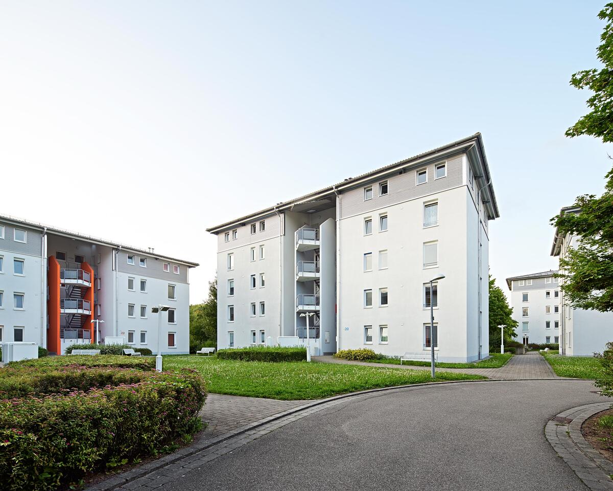 Außenansicht eines Wohnheimes im Studentendorf Ludwigsburg