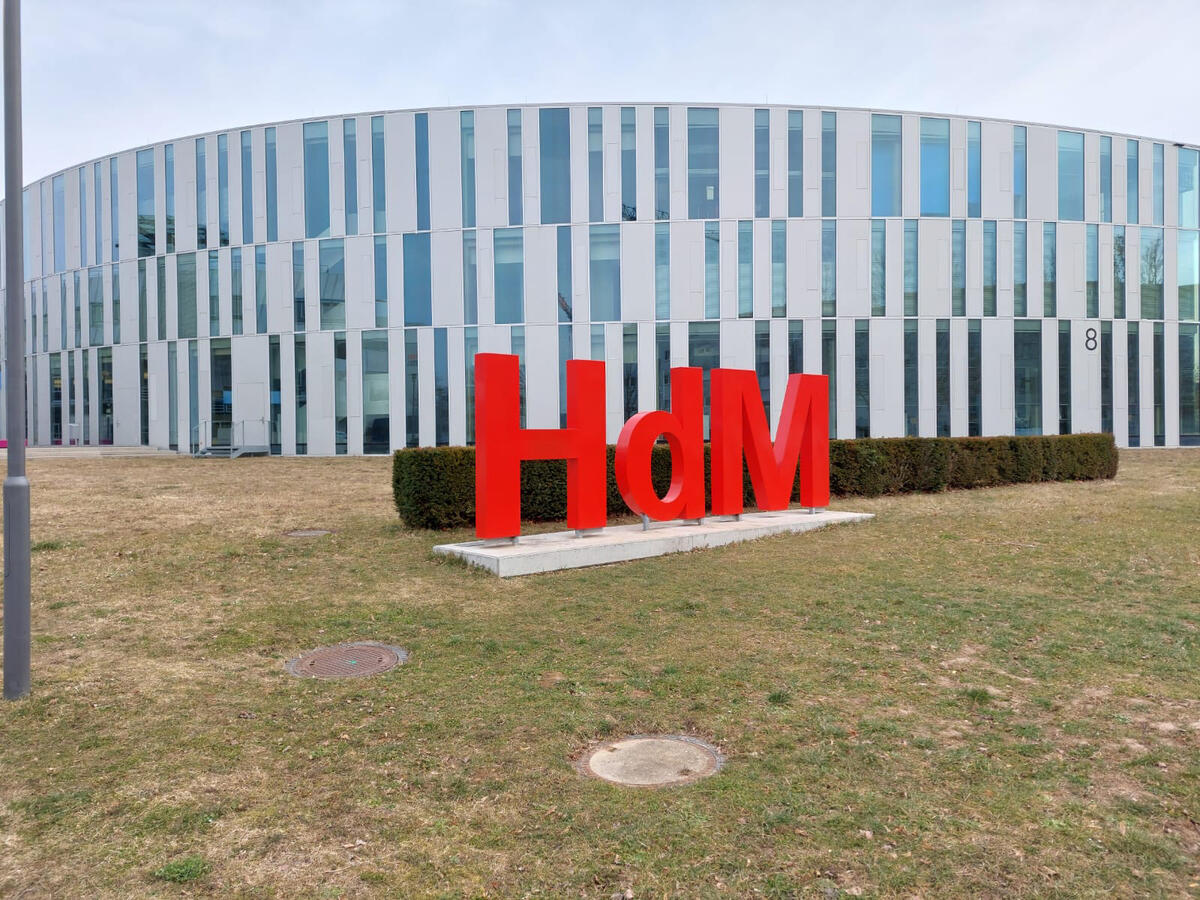 Exterior view with red HdM sign