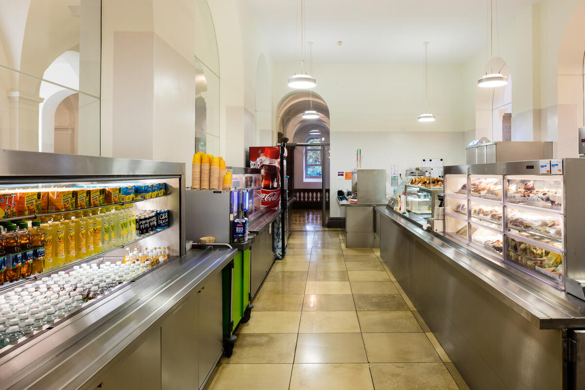 Counter of the cafeteria HfT with drinks