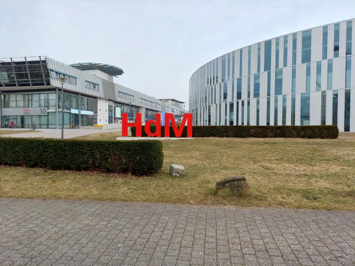 Exterior view with red HdM sign