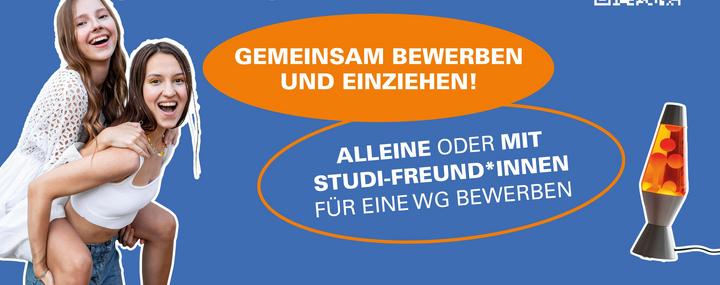 Zwei Freundinnen und die Werbung "Gemeinsam Bewerben und einziehen"