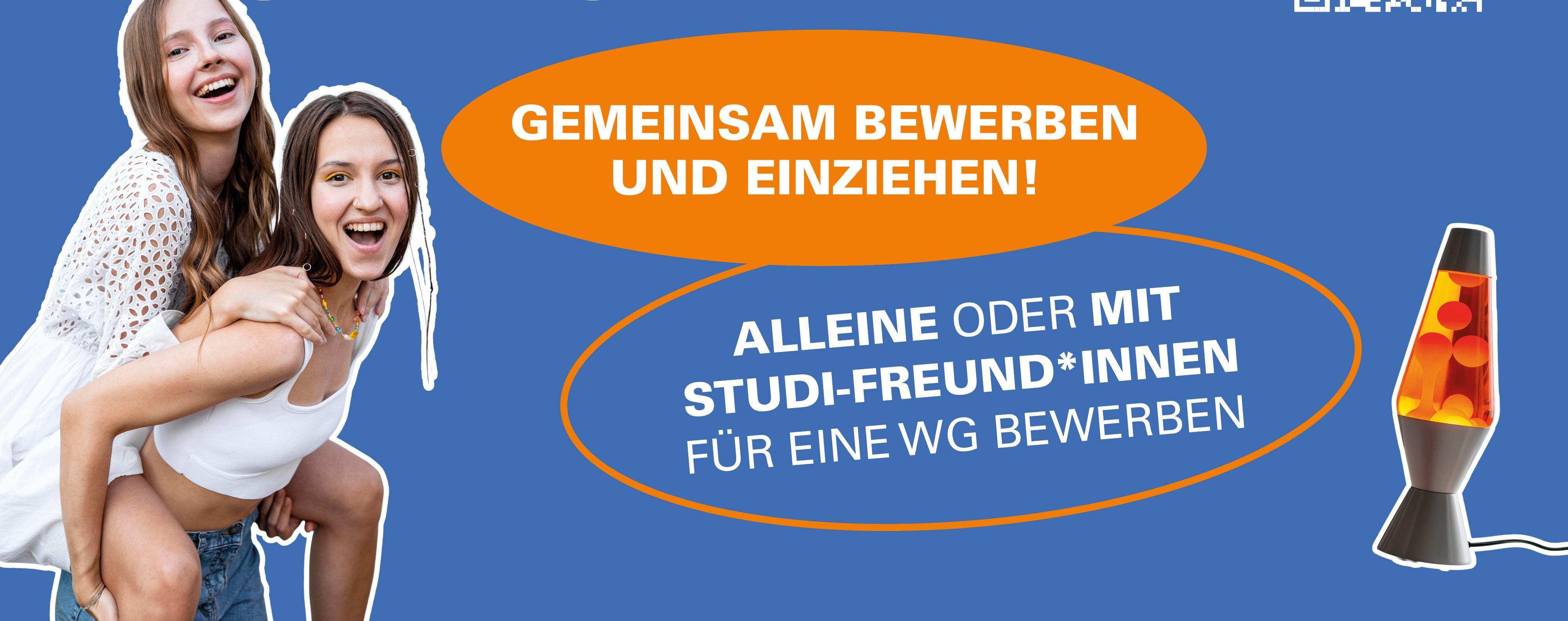 Zwei Freundinnen und die Werbung "Gemeinsam Bewerben und einziehen"