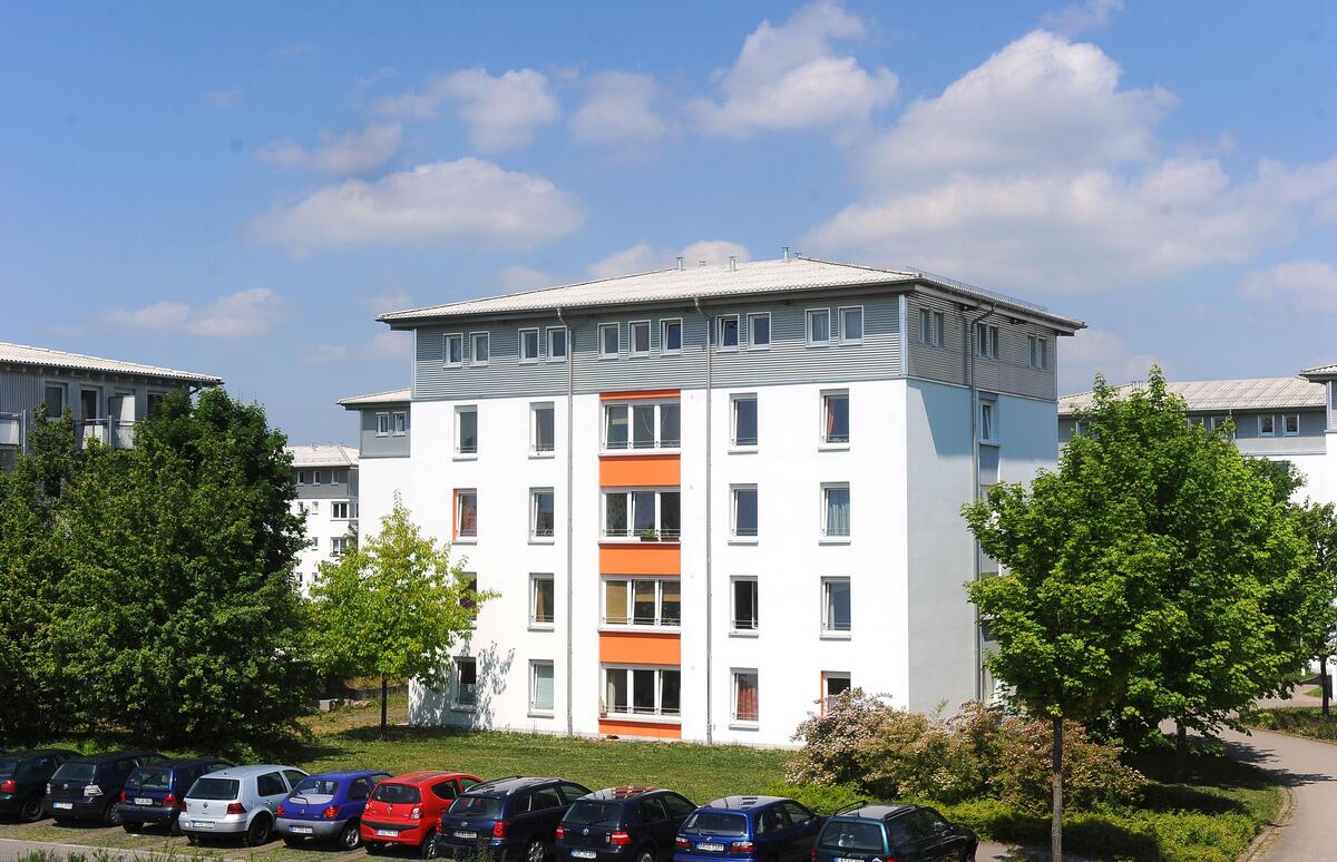 Außenansicht eines Wohnheimes im Studentendorf Ludwigsburg